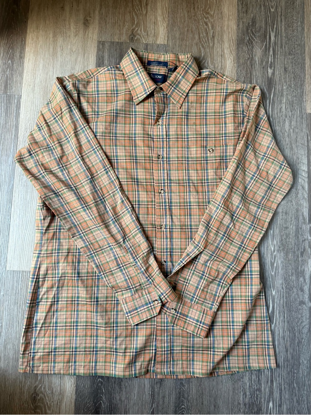 Vintage Arrow Men's Long-Sleeve Plaid Western Cowboy Shirt - Orange/Green/Tan L
